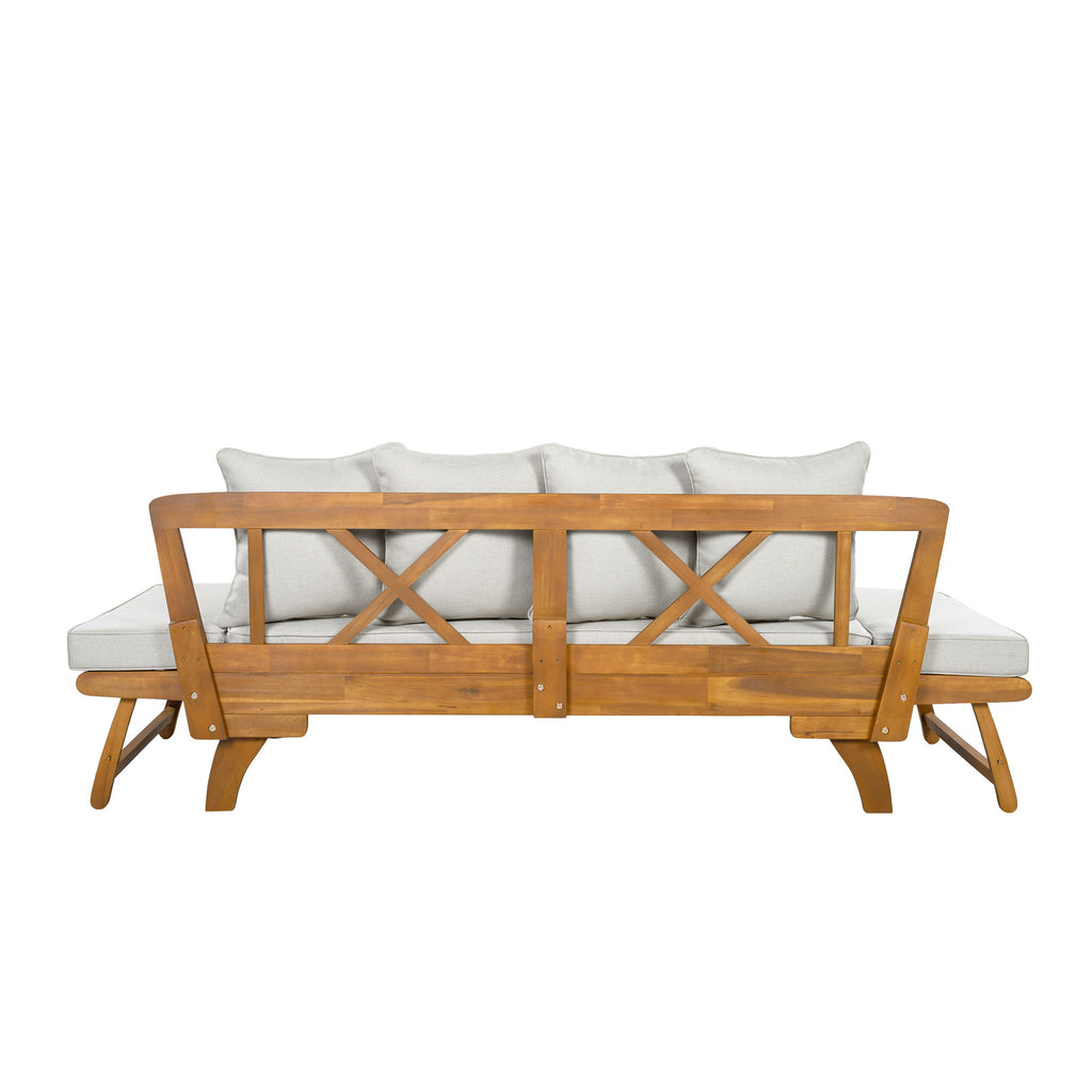 Outdoor Patio Daybed Sofa With Foldable Arm, 3 Seat With 4 Back Pillows - Beige / Teak