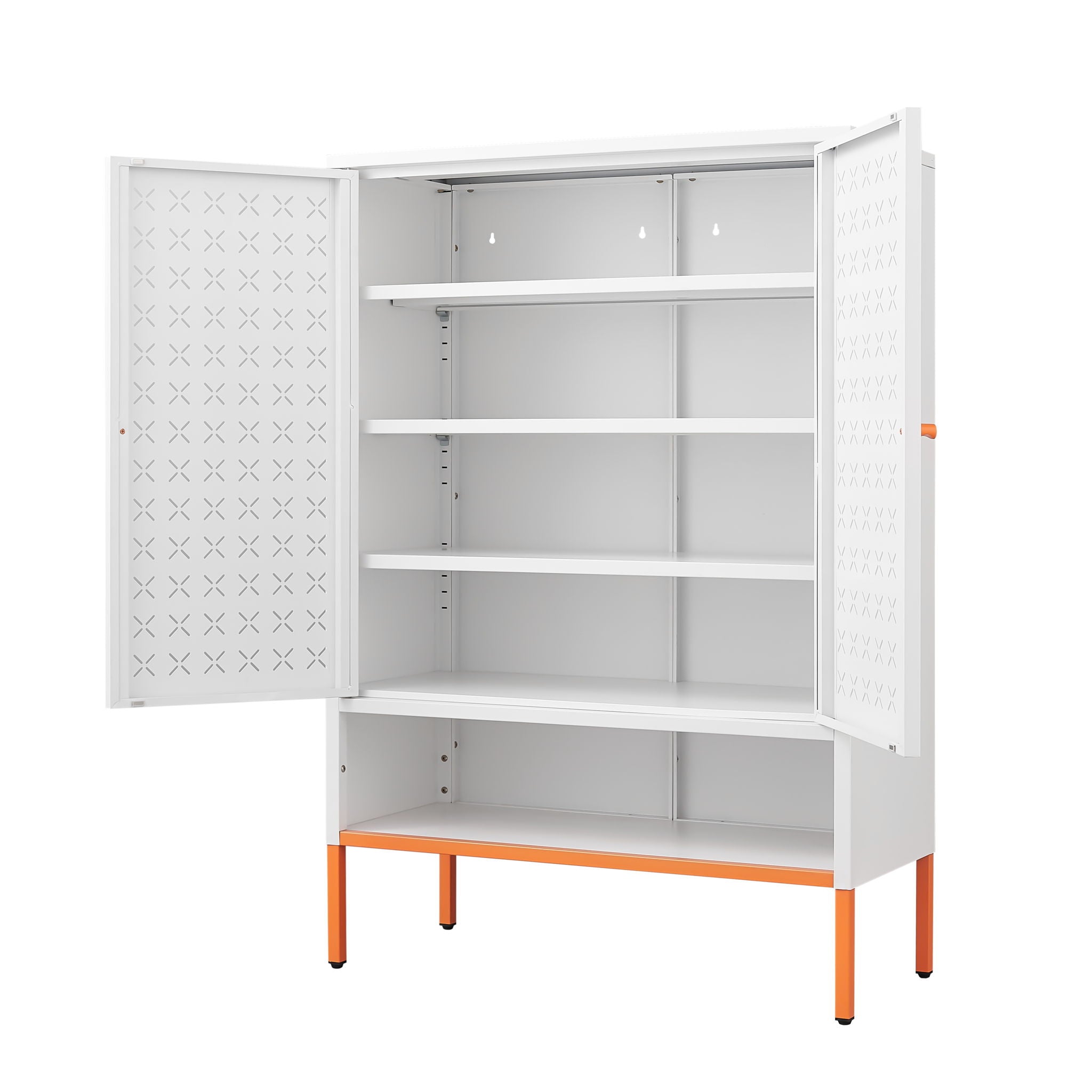 Grid Double Door Shoe Cabinet With Adjustable Compartments And Moisture-Proof Design In Metal