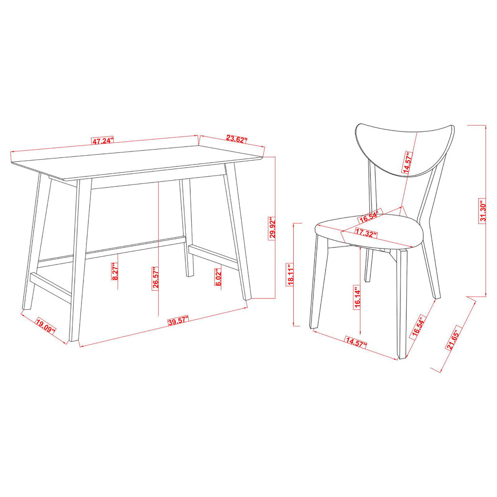 2 Piece Writing Desk Set With Chair - Brown
