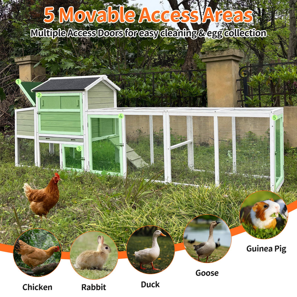 Chicken Coop, Large Outdoor Hen House With Run And Nesting Box Poultry Cage, Rabbit Hutch - Gray Green