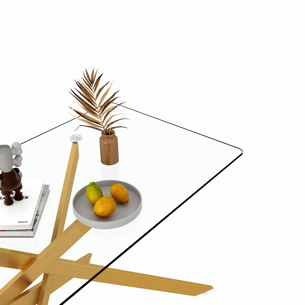 Stylish Design Rectangular Clear Tempered Glass Dining Table With Metal Legs