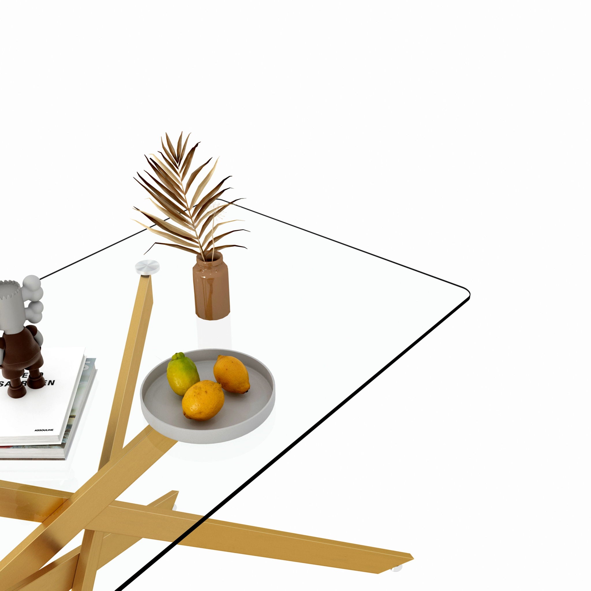 Stylish Design Rectangular Clear Tempered Glass Dining Table With Metal Legs