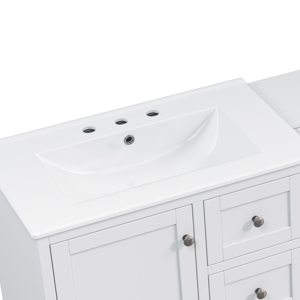 Double Sink Bathroom Vanity With Countertop, 2 Ceramic Sinks, 6 Drawers, Soft Close Design
