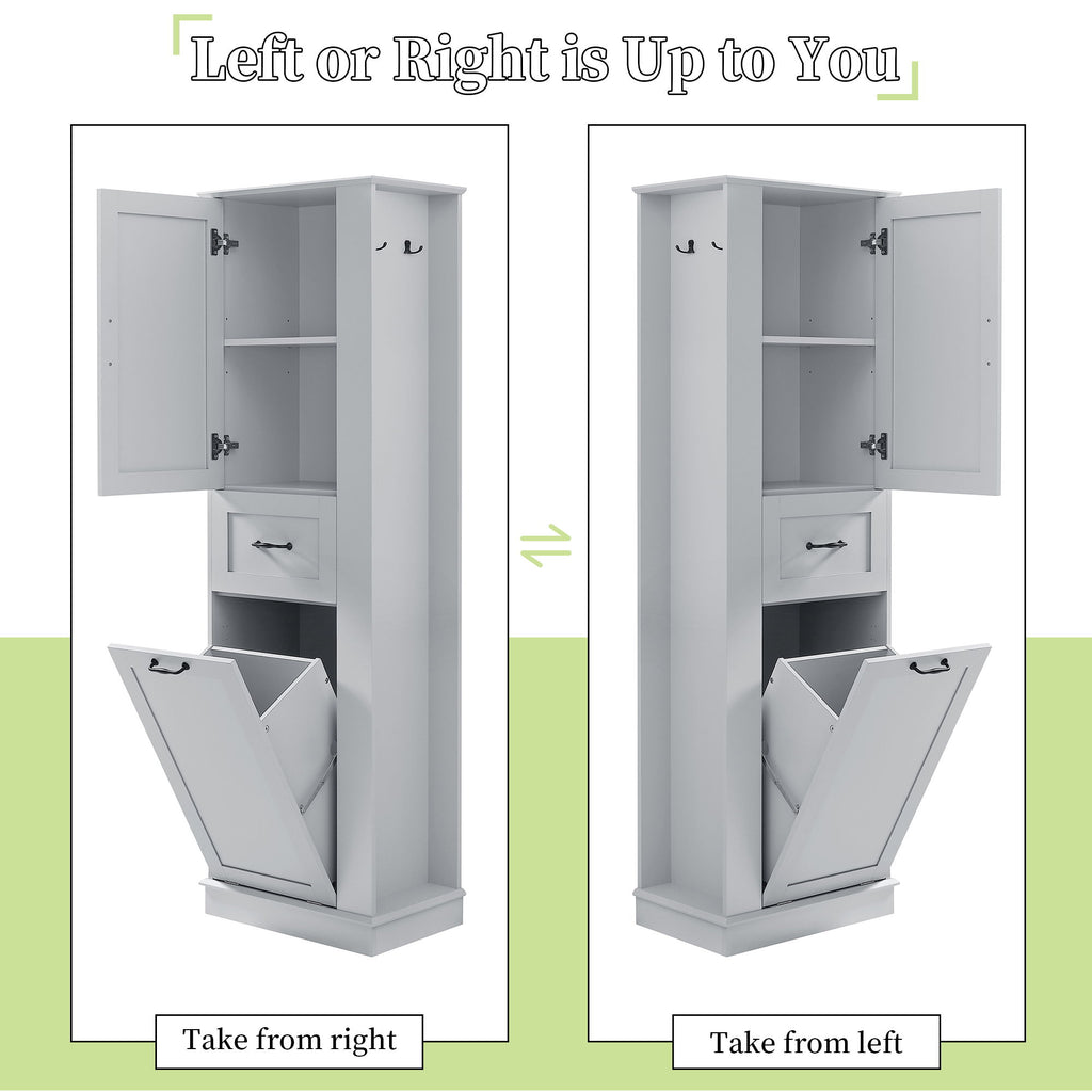 Modern Tall Storage Cabinet With Tilt-Out Compartment, Adjustable Shelves