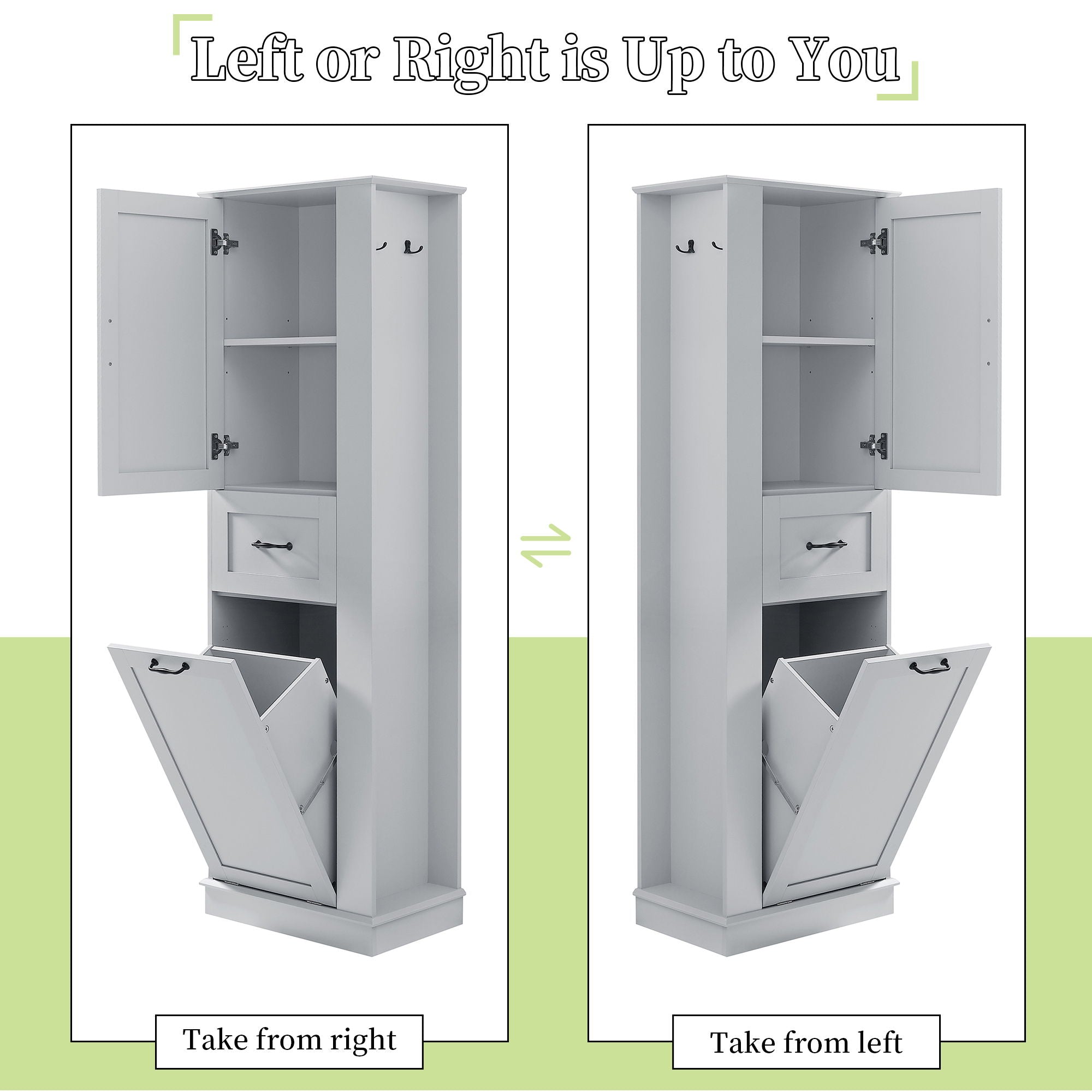 Modern Tall Storage Cabinet With Tilt-Out Compartment, Adjustable Shelves