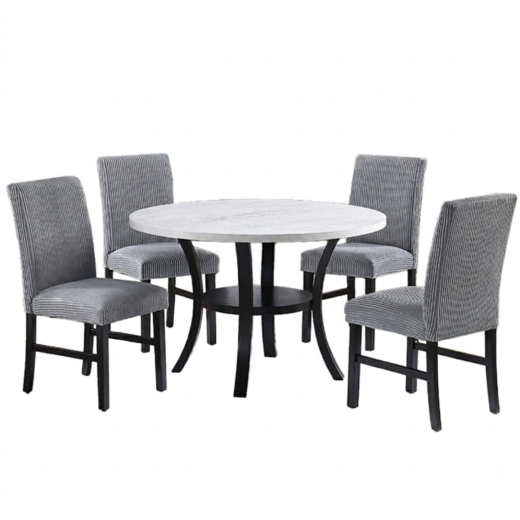 Elegant 5 Piece Dining Set Dark Chairs Top Table With Lower Shelf Kitchen Dining Room