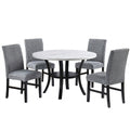 Elegant 5 Piece Dining Set Dark Chairs Top Table With Lower Shelf Kitchen Dining Room