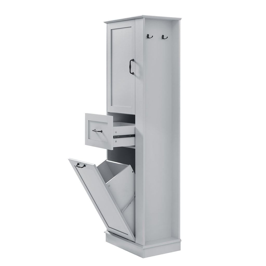Modern Tall Storage Cabinet With Tilt-Out Compartment, Adjustable Shelves