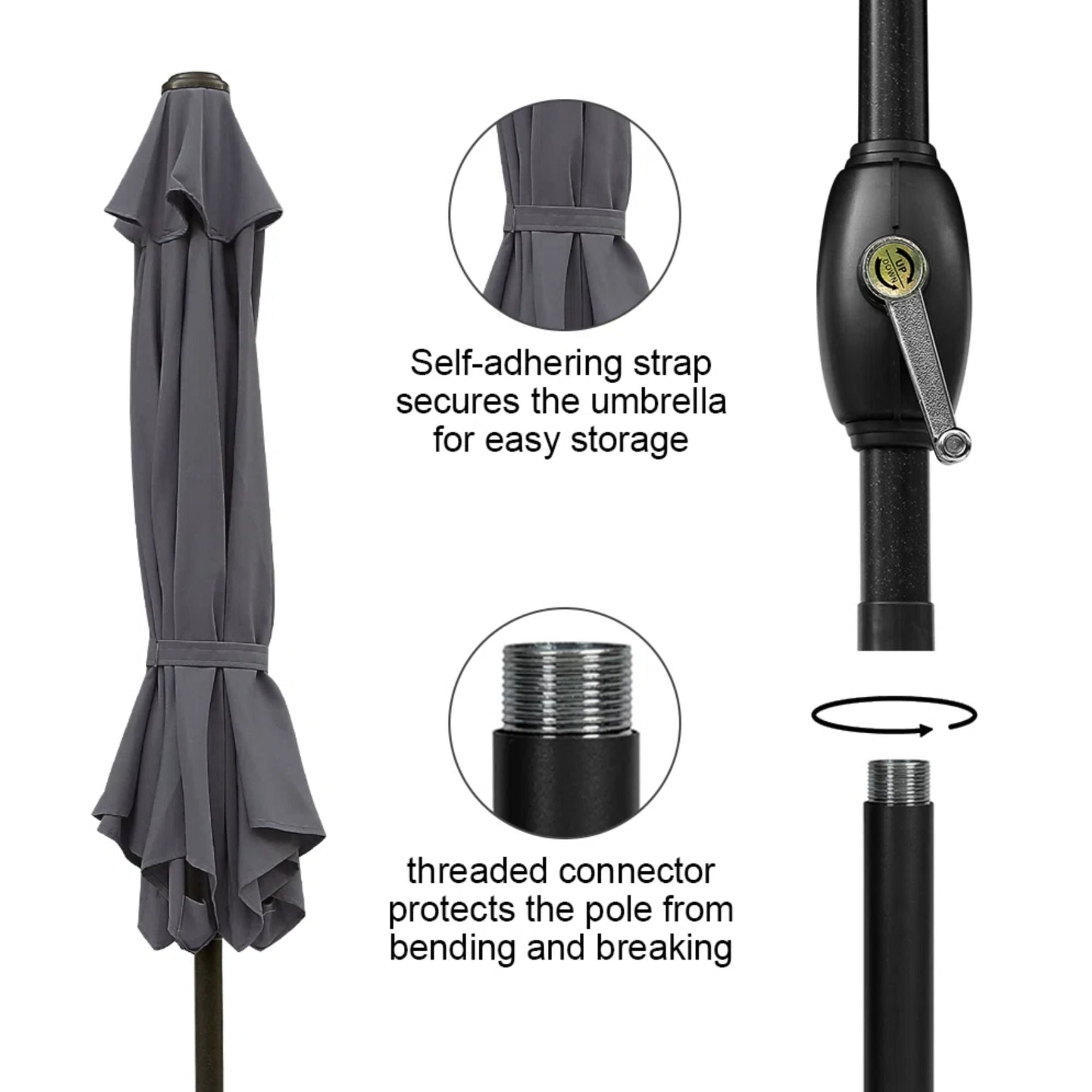 Umbrella With Crank Lift & Tilt, UV-Resistant Canopy For Patio
