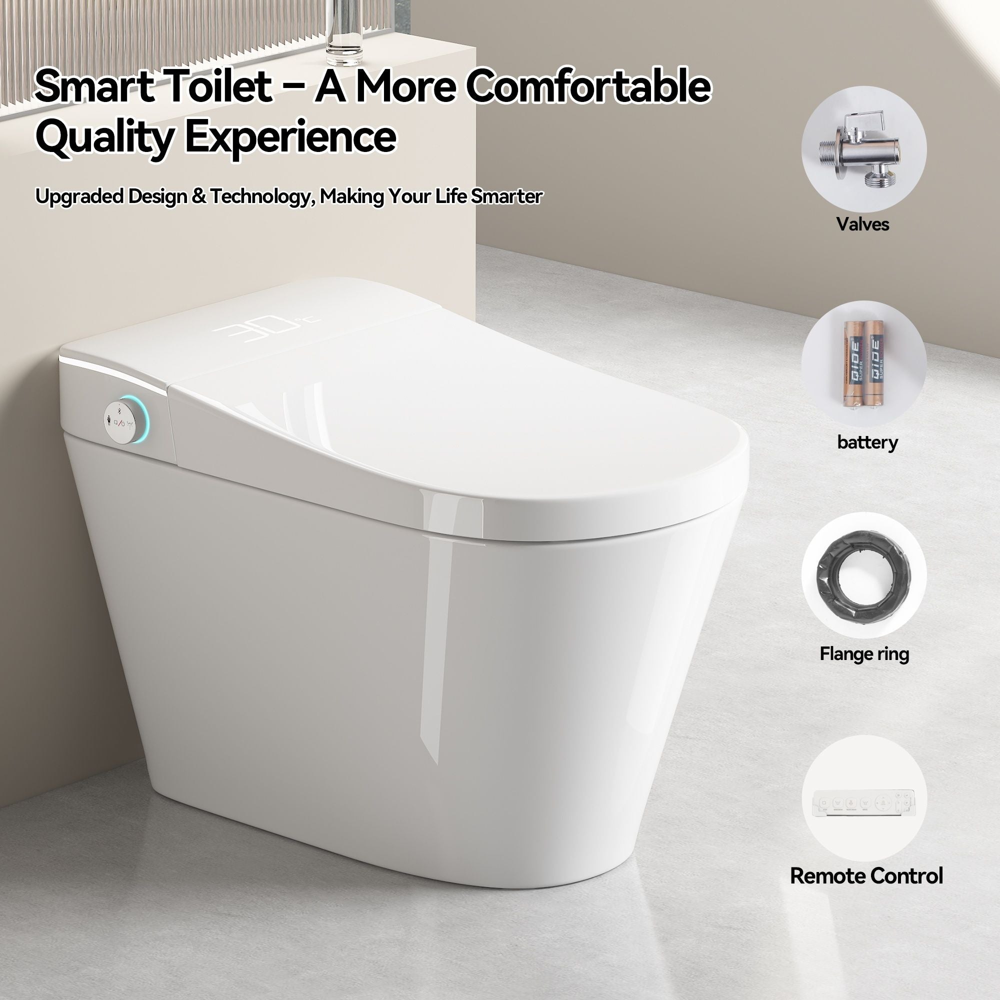 Smart Bidet Toilet With Auto Open / Close Seat, Warm Water Wash, Heated Seat, And Wireless Remote Control