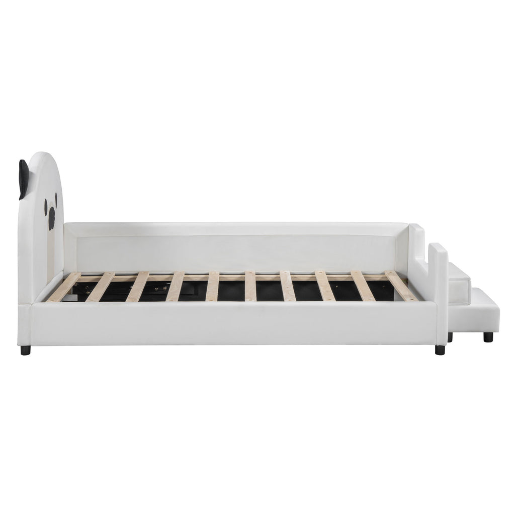 Upholstered Daybed With Bear Shaped Headboard, Hydraulic System And Breathable Fence