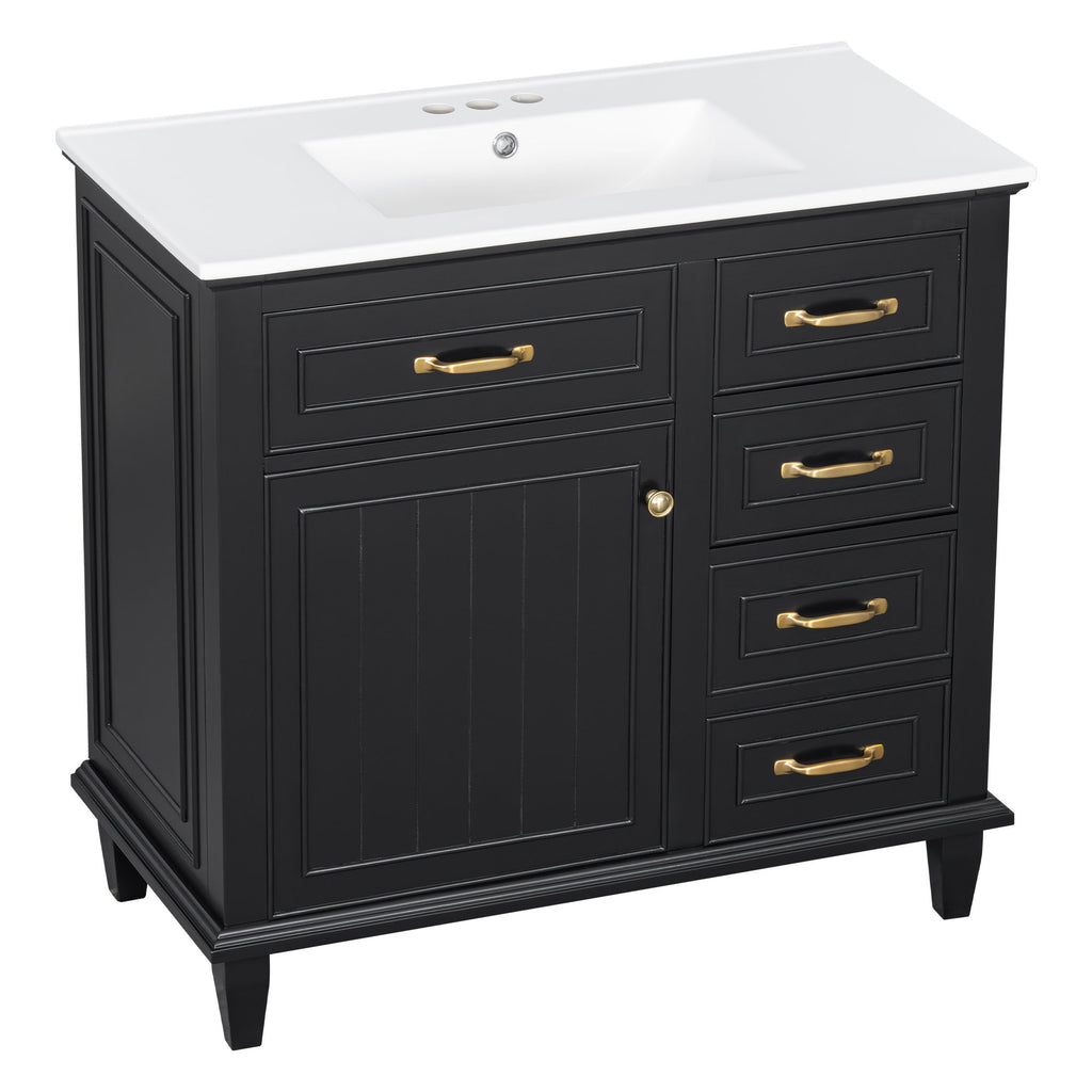 Modern Bathroom Vanity With Sink Top, Flip Drawers, Adjustable Shelf