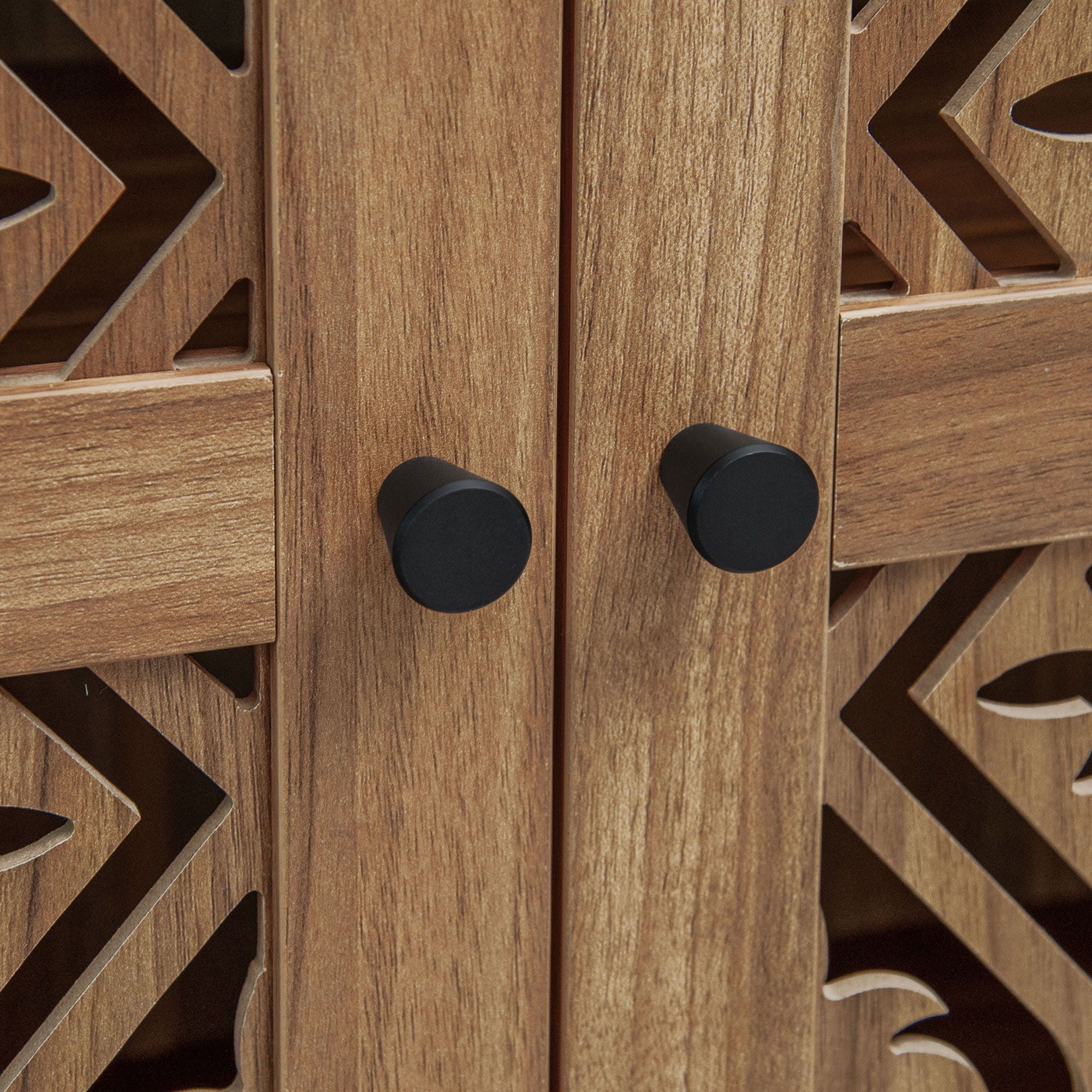 Tall Kitchen Pantry Cabinet With Hollow Carved Doors Adjustable Shelves Versatile Storage Cabinet For Kitchen - Walnut