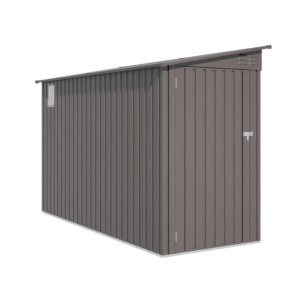 Lean To Shed With Windows, Tool House With Sloping Roof With 2 Vents And 1 Side Open Door For Backyard - Gray