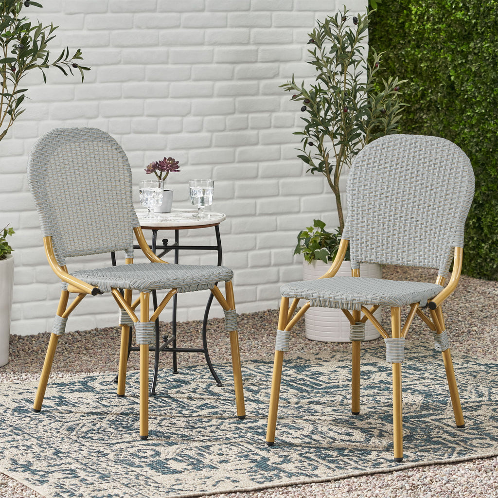 Outdoor Rattan And Aluminum Armless French Bistro Chairs (Set of 2) - Dark Gray