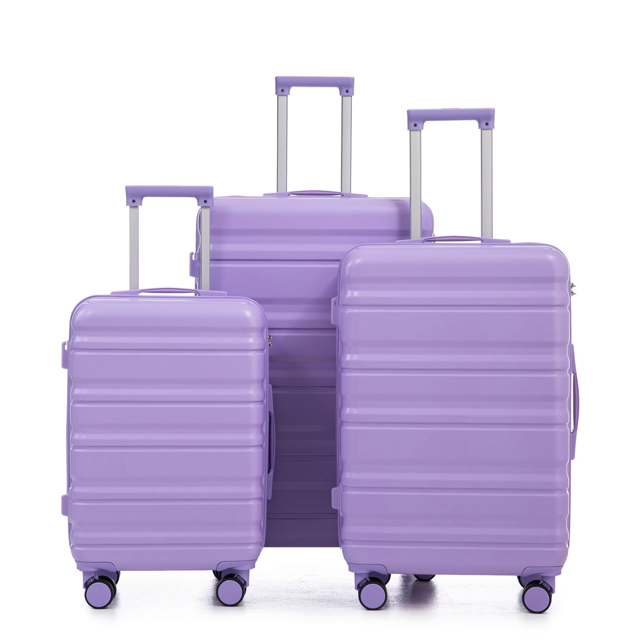 3 Piece 20" / 24" / 28" Spinner Luggage Set & Combination Lock, Durable Hard Shell With 360° Silent Wheels - Blue / Purple