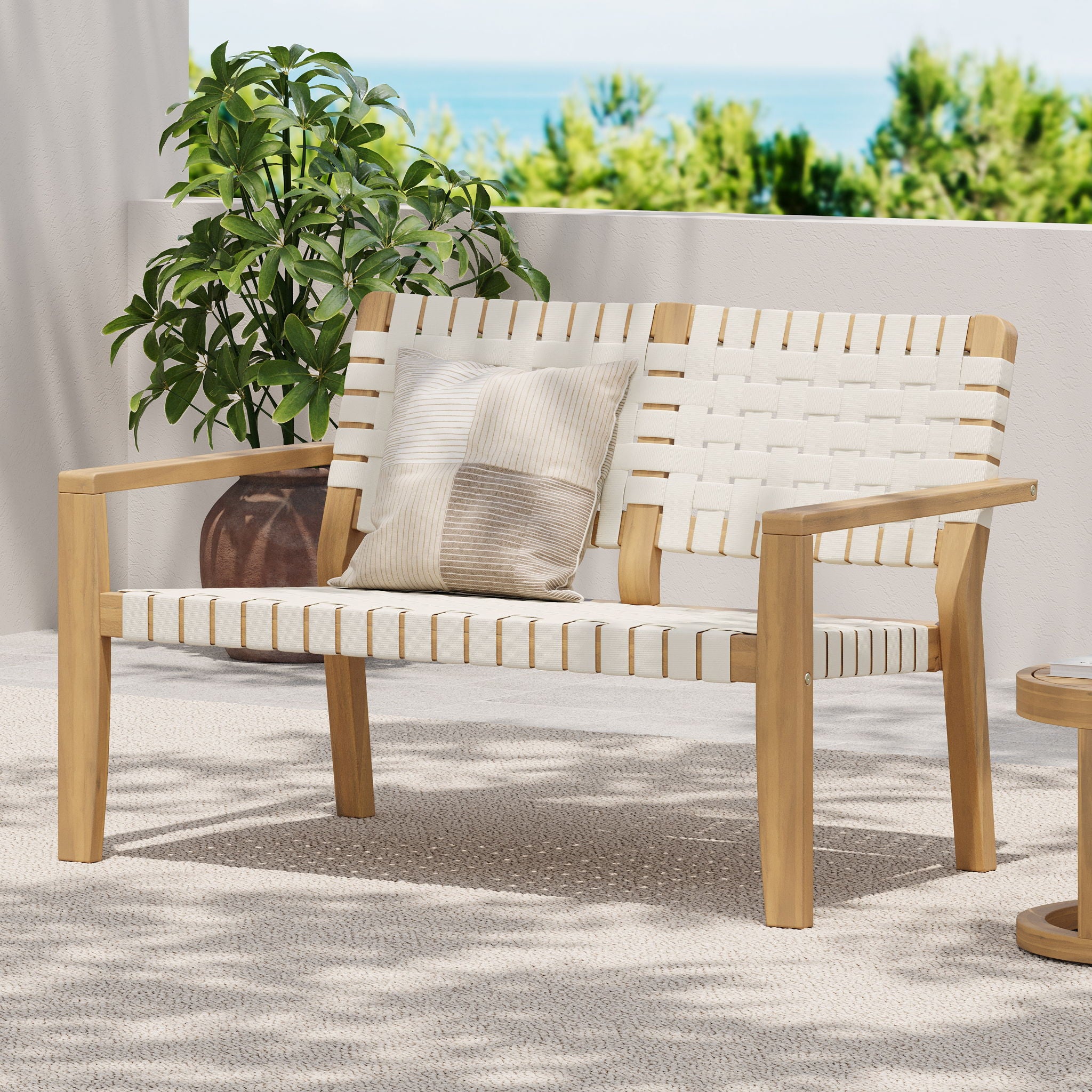 Woven Rope Outdoor Deep Seating Porch Loveseat For Garden
