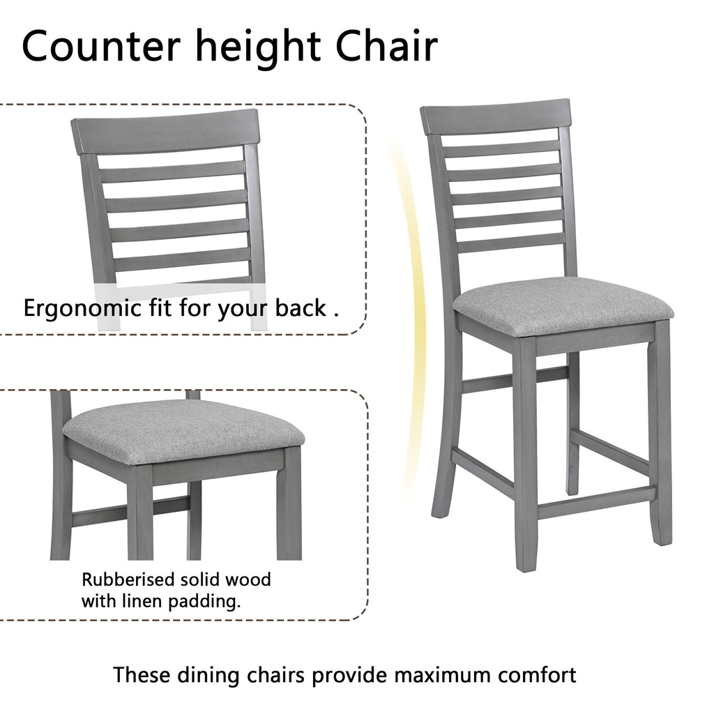 5 Piece Dining Table Set, Wooden Dining Square Table Set For 4, Counter Height Kitchen Table Set With Square Table And 4 Upholstered Chairs - Gray