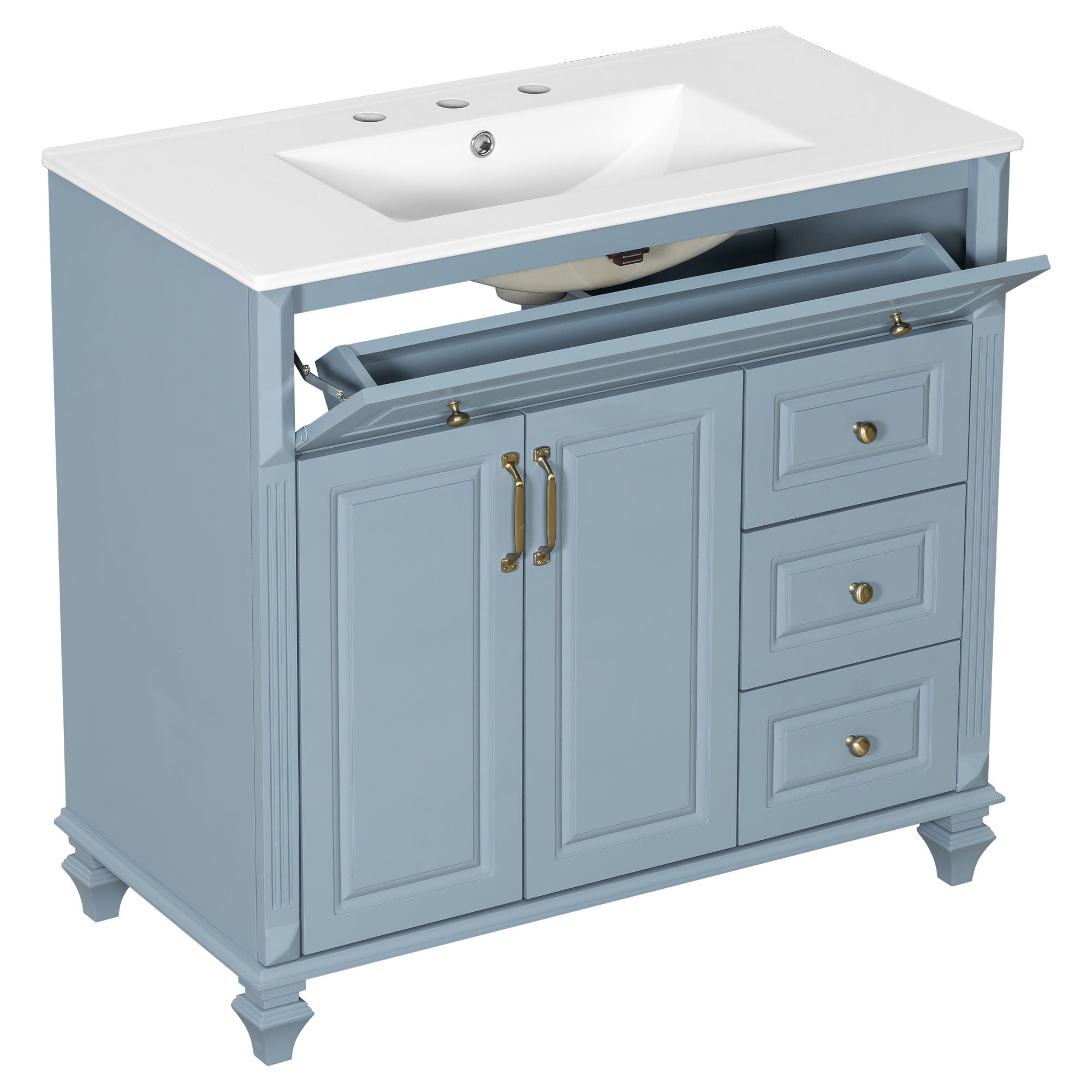 Modern Bathroom Vanity With Sink, 3 Drawers & 2 Doors