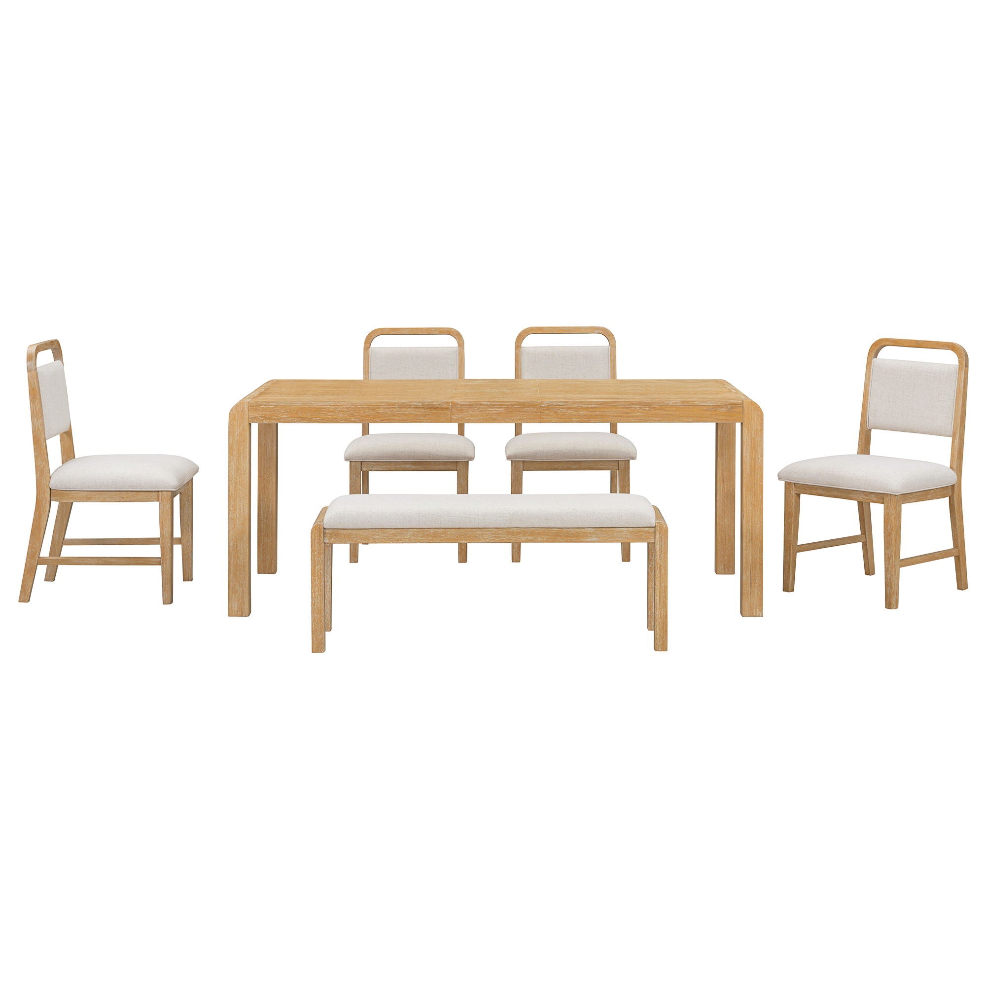Extendable Dining Table Set With 4 Upholstered Chairs And 1 Bench