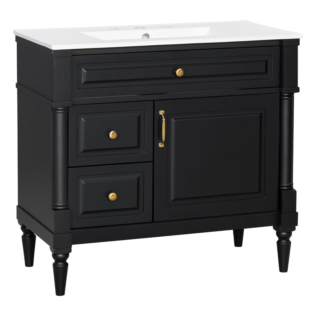 Freestanding Bathroom Vanity With Sink, Adjustable Shelf, Flip Drawer