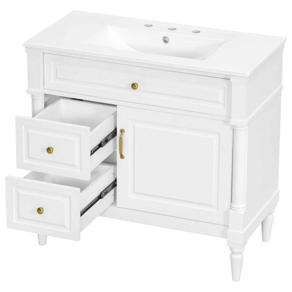 Freestanding Bathroom Vanity With Sink, Adjustable Shelf, Flip Drawer