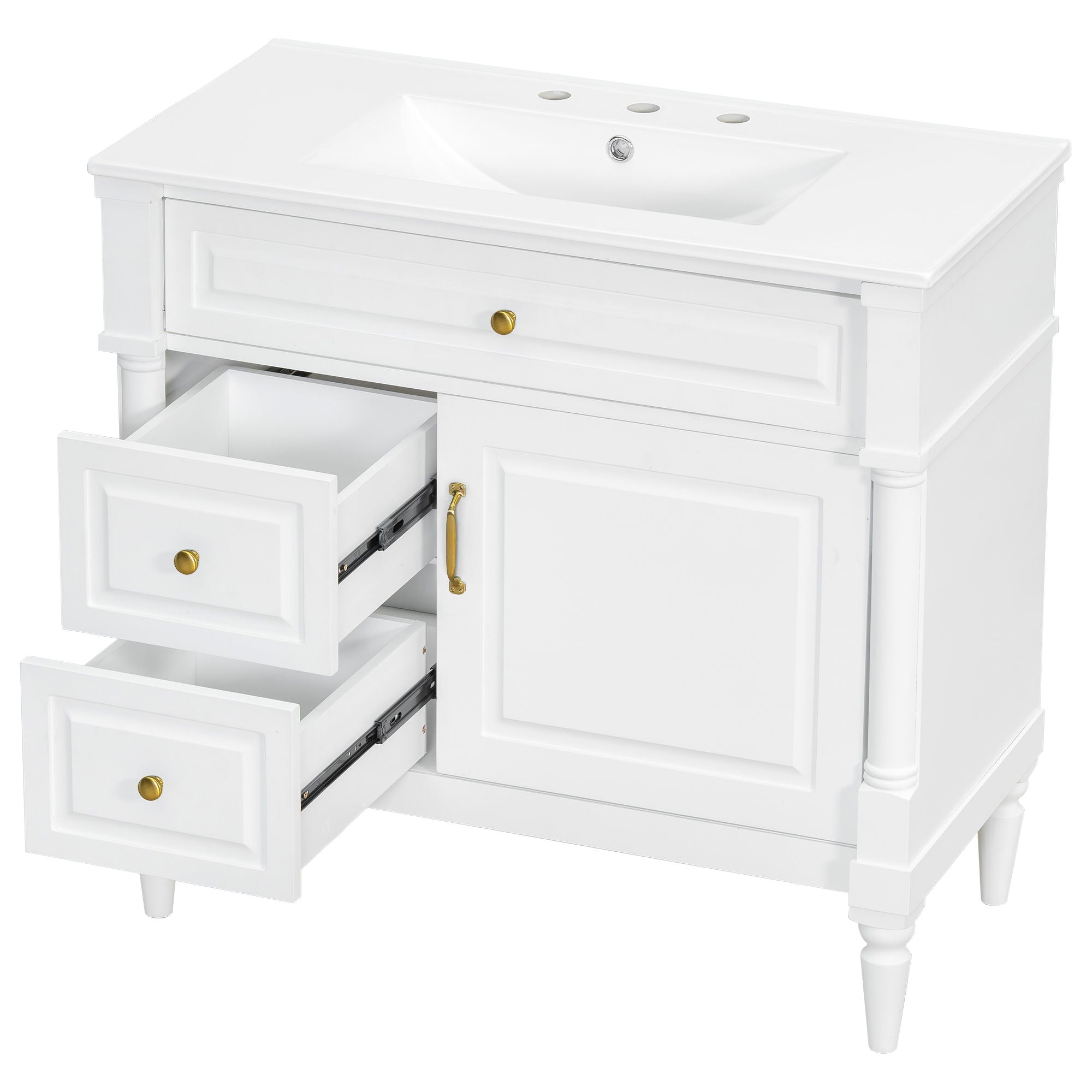 Freestanding Bathroom Vanity With Sink, Adjustable Shelf, Flip Drawer