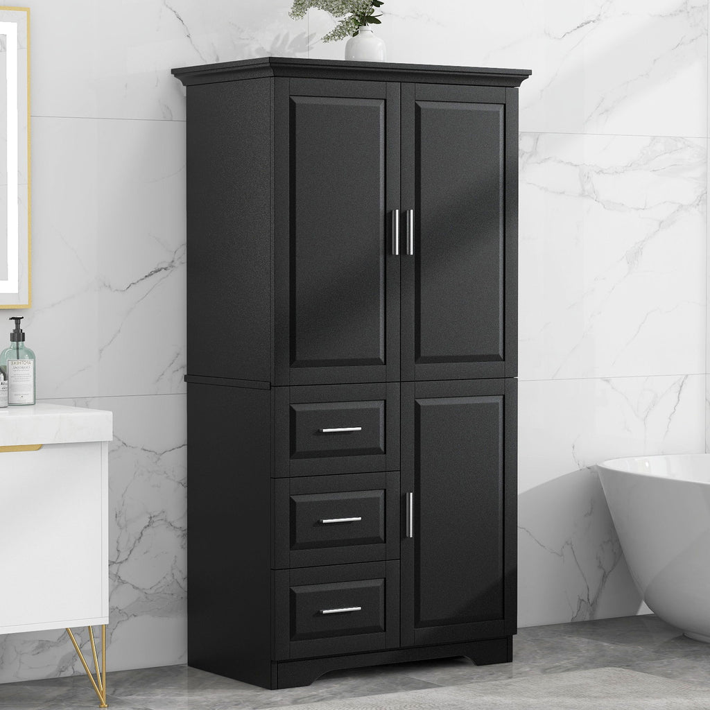 Tall And Wide Storage Cabinet With Doors, 3 Drawers