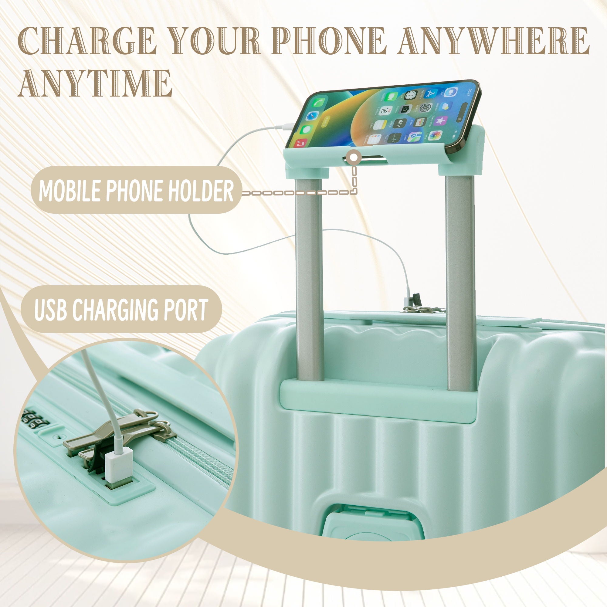 20" / 24" / 28" 3 Pieces / Set Spinner Wheel Luggage, Carry On Suitcase, With Cup Holder & USB Port & Phone Holder