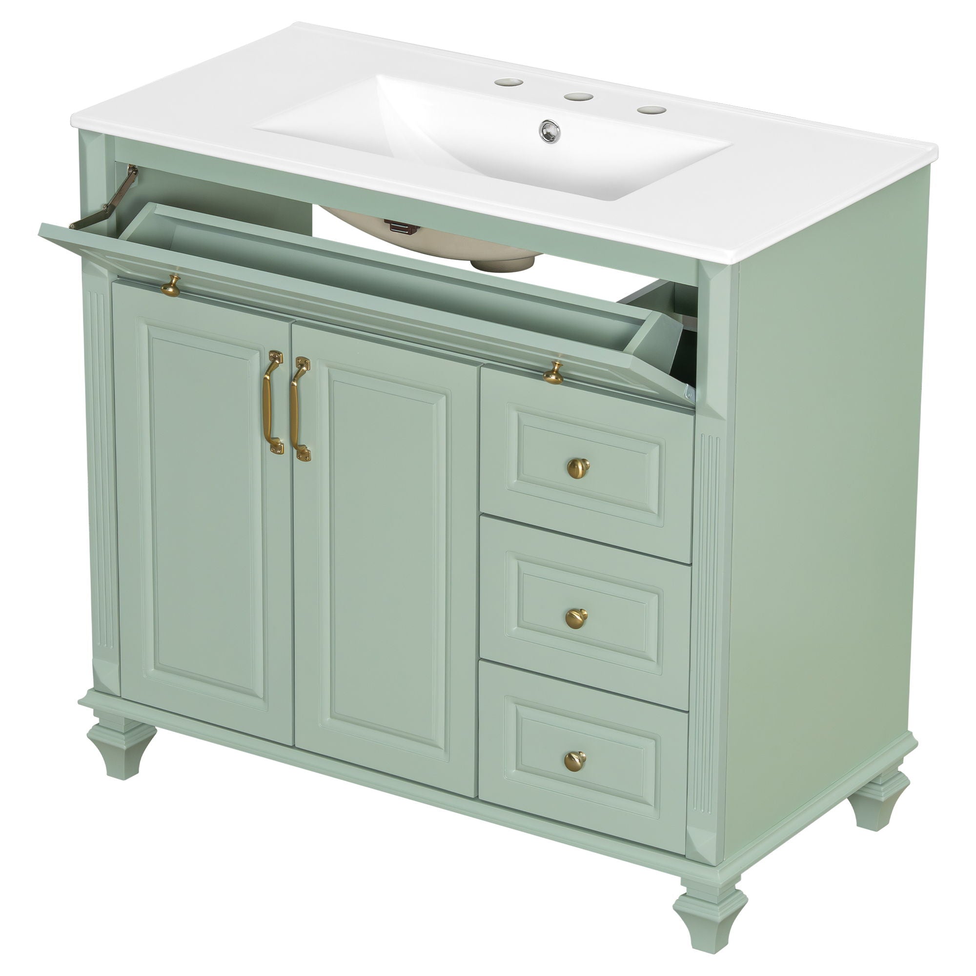 Modern Bathroom Vanity With Sink, 3 Drawers & 2 Doors