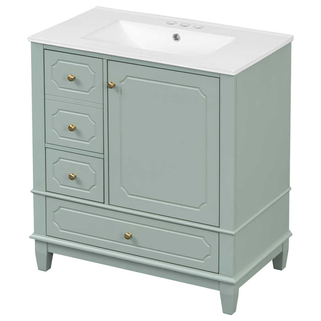 Bathroom Vanity With Sink, Freestanding Vanity Cabinet With Ceramic Basin, Soft Close Door, 3 Drawers