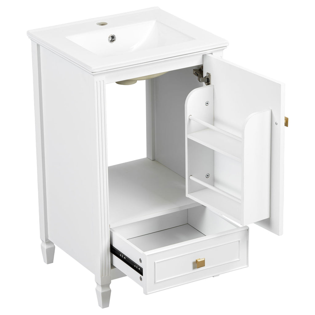 Freestanding Bathroom Vanity With Sink, Soft Closing Door, Drawer Storage - White