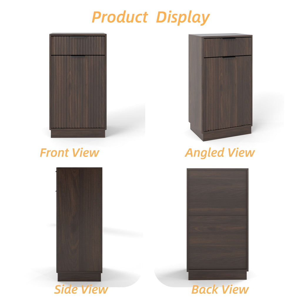Tilt Out Trash Can Cabinet With Wave Textured Drawer & Pull Out Bin