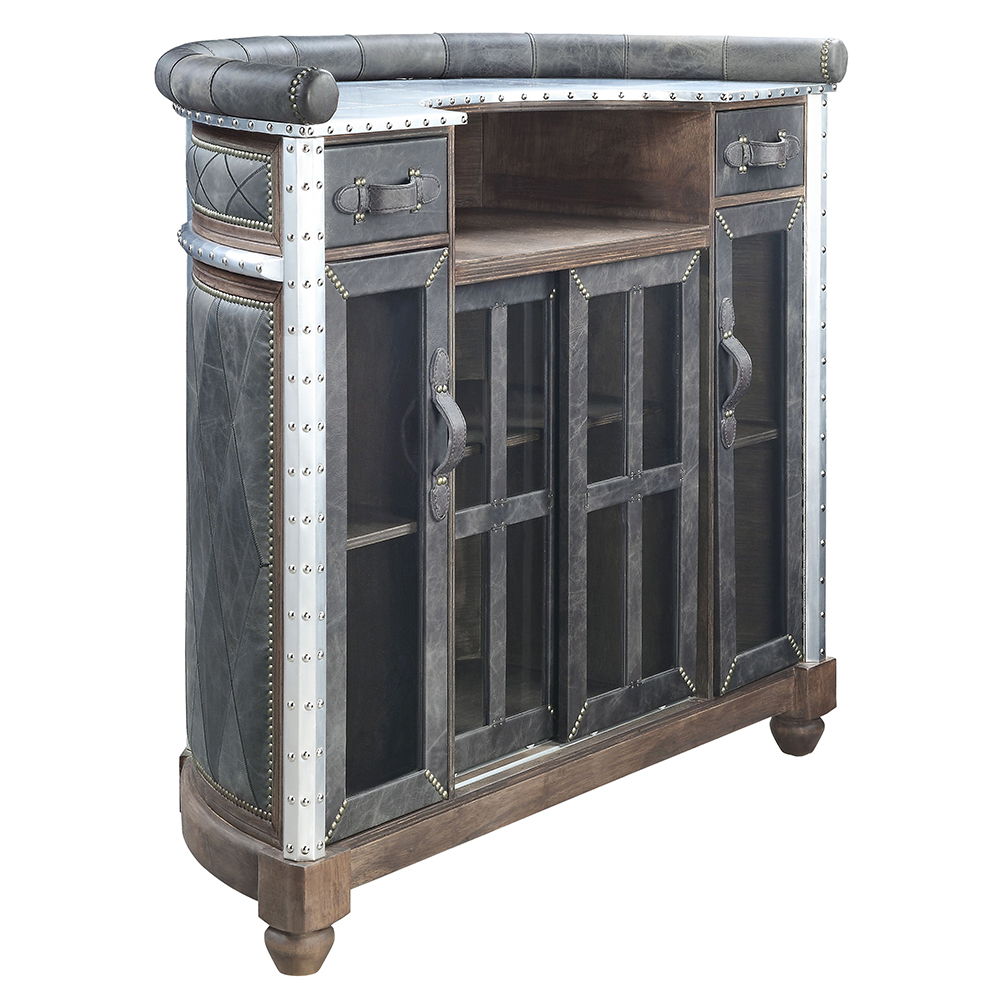Rahma - Bar Table - Antique Ebony Top Grain Leather & Aluminum