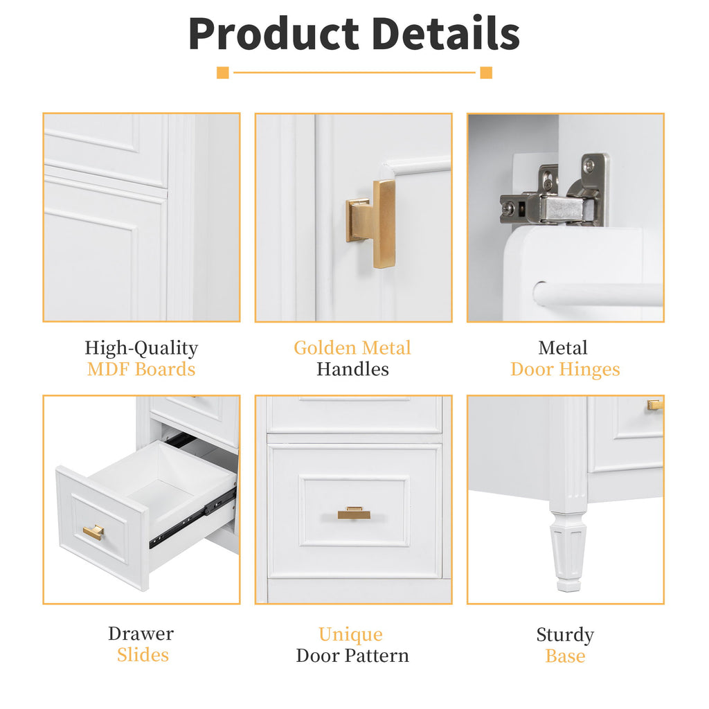 Modern Bathroom Vanity With Sink, 1 Flip Drawer And 2 Drawers, Adjustable Shelf