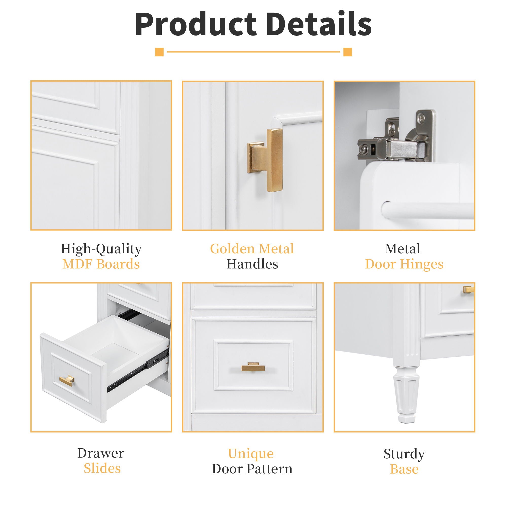 Modern Bathroom Vanity With Sink, 1 Flip Drawer And 2 Drawers, Adjustable Shelf
