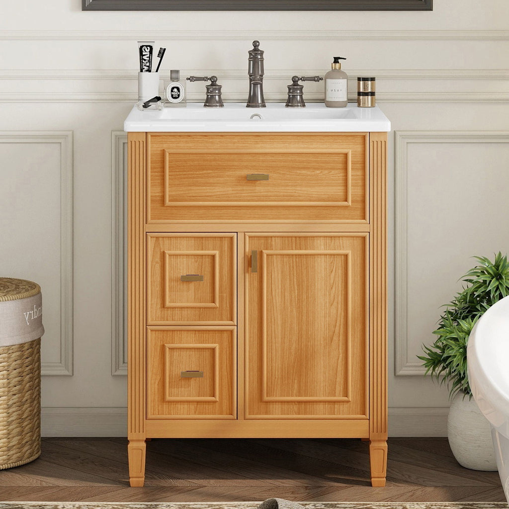 Bathroom Vanity With Sink, Flip Drawer, 2 Drawers, Adjustable Shelf