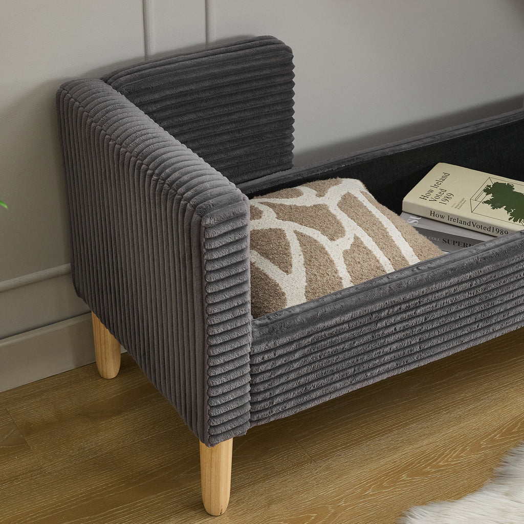 Upholstered Corduroy Flip Top Storage Bench For Living Room