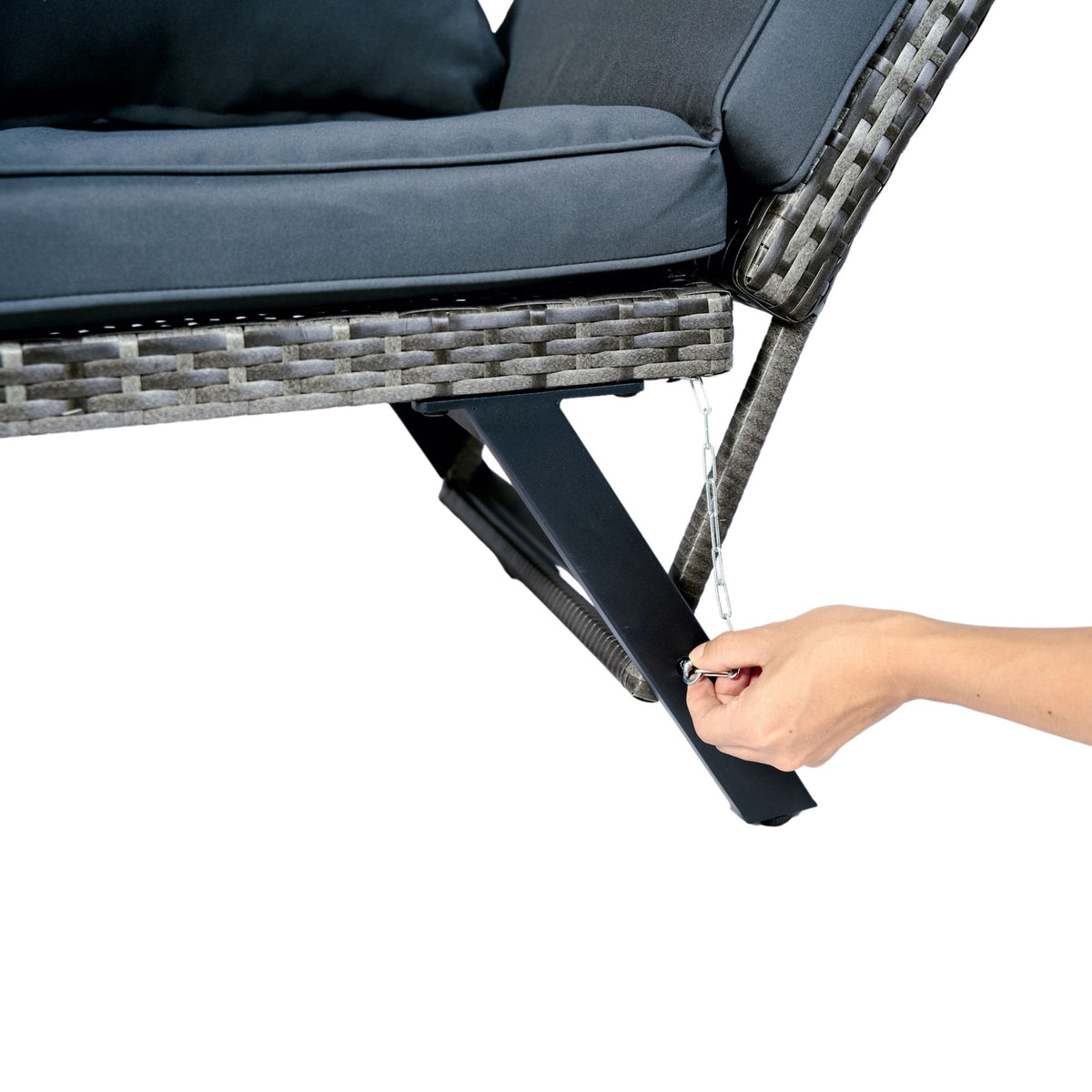 1 Pieces Patio Wicker Side Foldable Bench Patio Backyard Conversation Bench Gray Wicker - Dark Gray / Gray