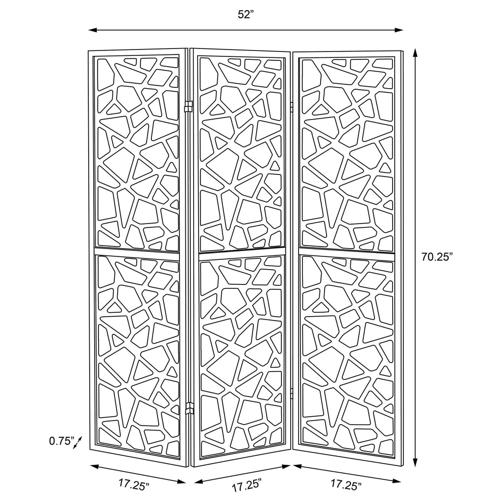3 Panel Folding Screen With Mosaic Cutout Design - Black