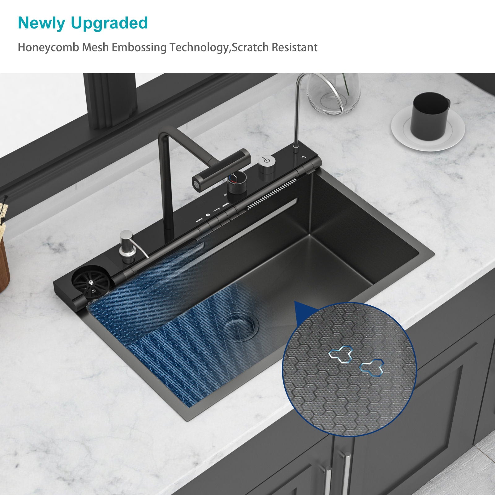 30" Single Bowl Kitchen Sink With Smart LED Faucet