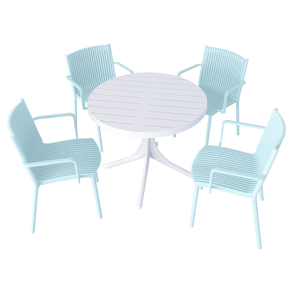 4 Modern Stackable Plastic Armchair Matched With Round Table