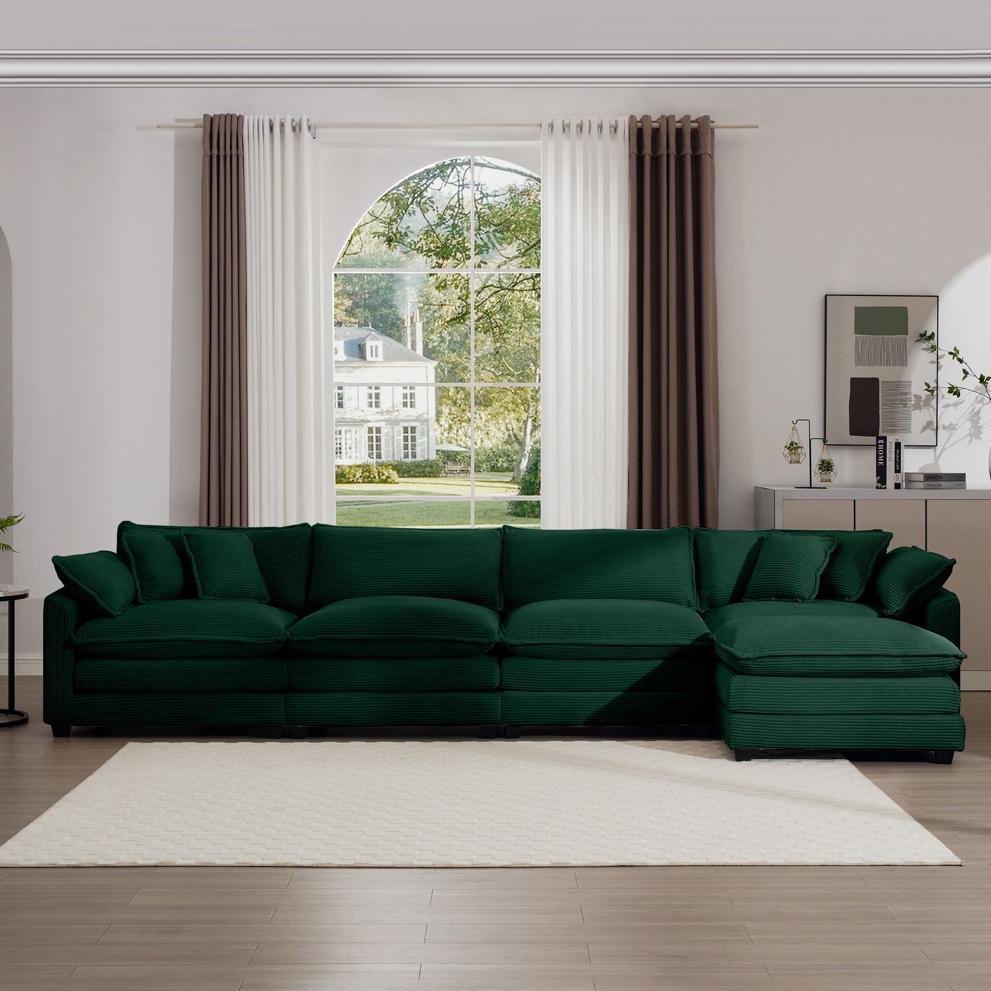Modern Modular Cushion Sofa With Ottoman, Low Back, Deep Seating Sofa Set