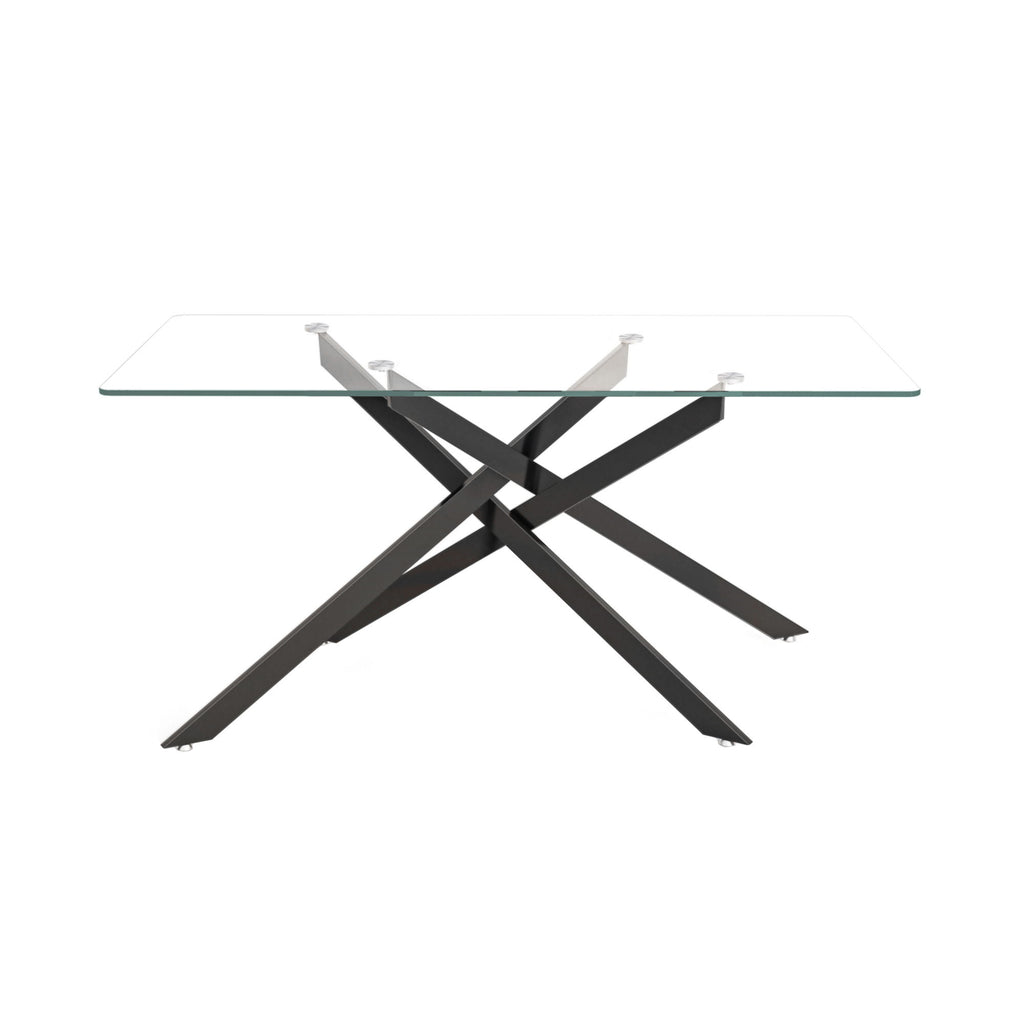 Stylish Design Rectangular Clear Tempered Glass Dining Table With Metal Legs