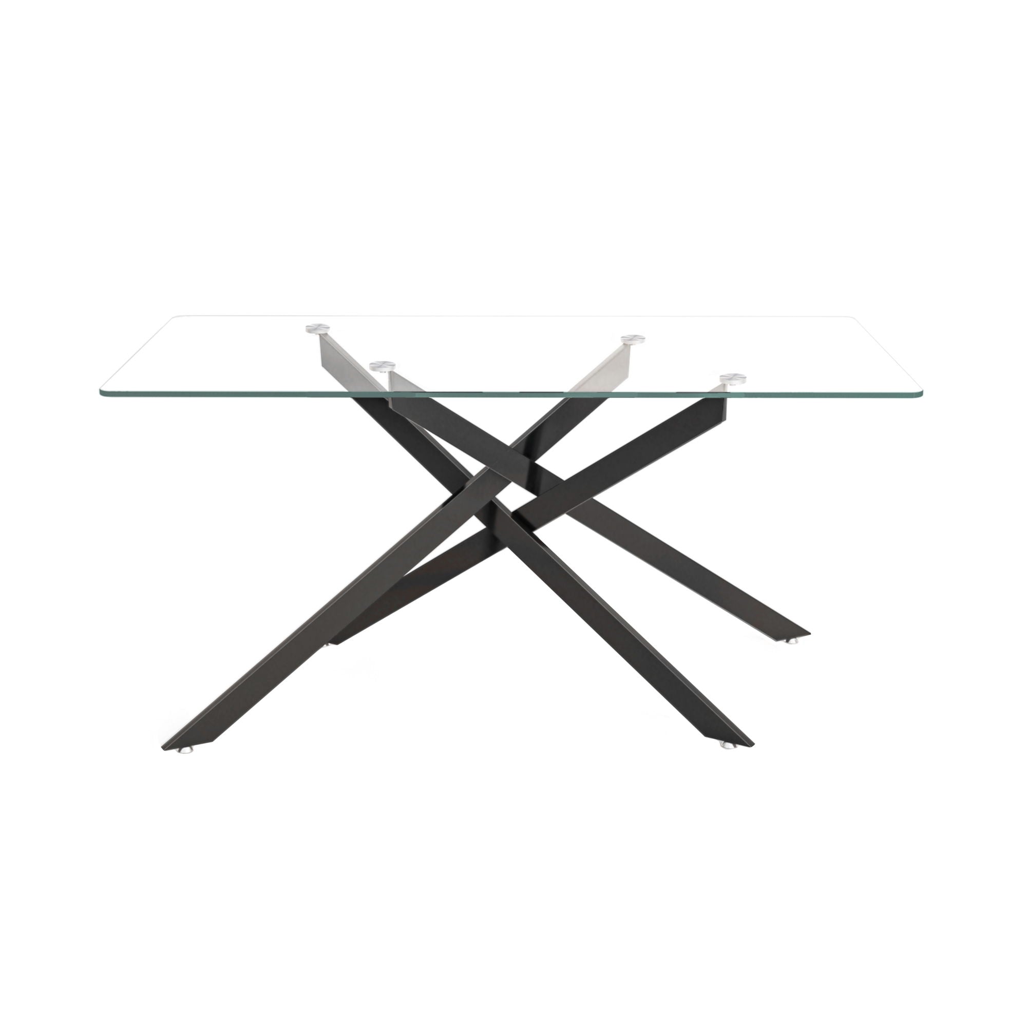 Stylish Design Rectangular Clear Tempered Glass Dining Table With Metal Legs