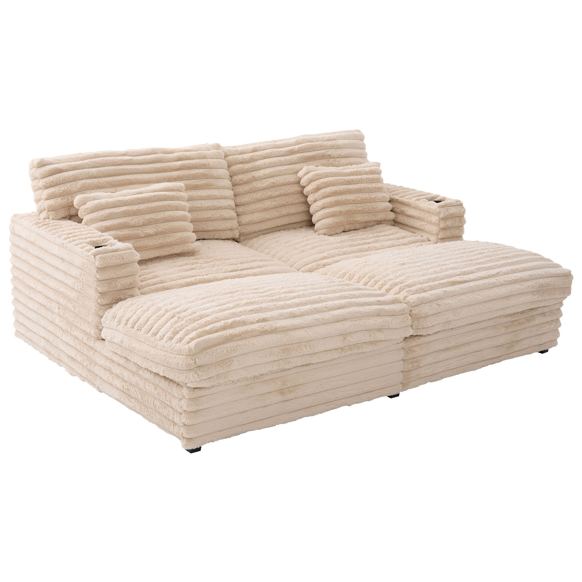 Oversized Double Chaise Lounge Sofa With USB Ports And Cup Holders