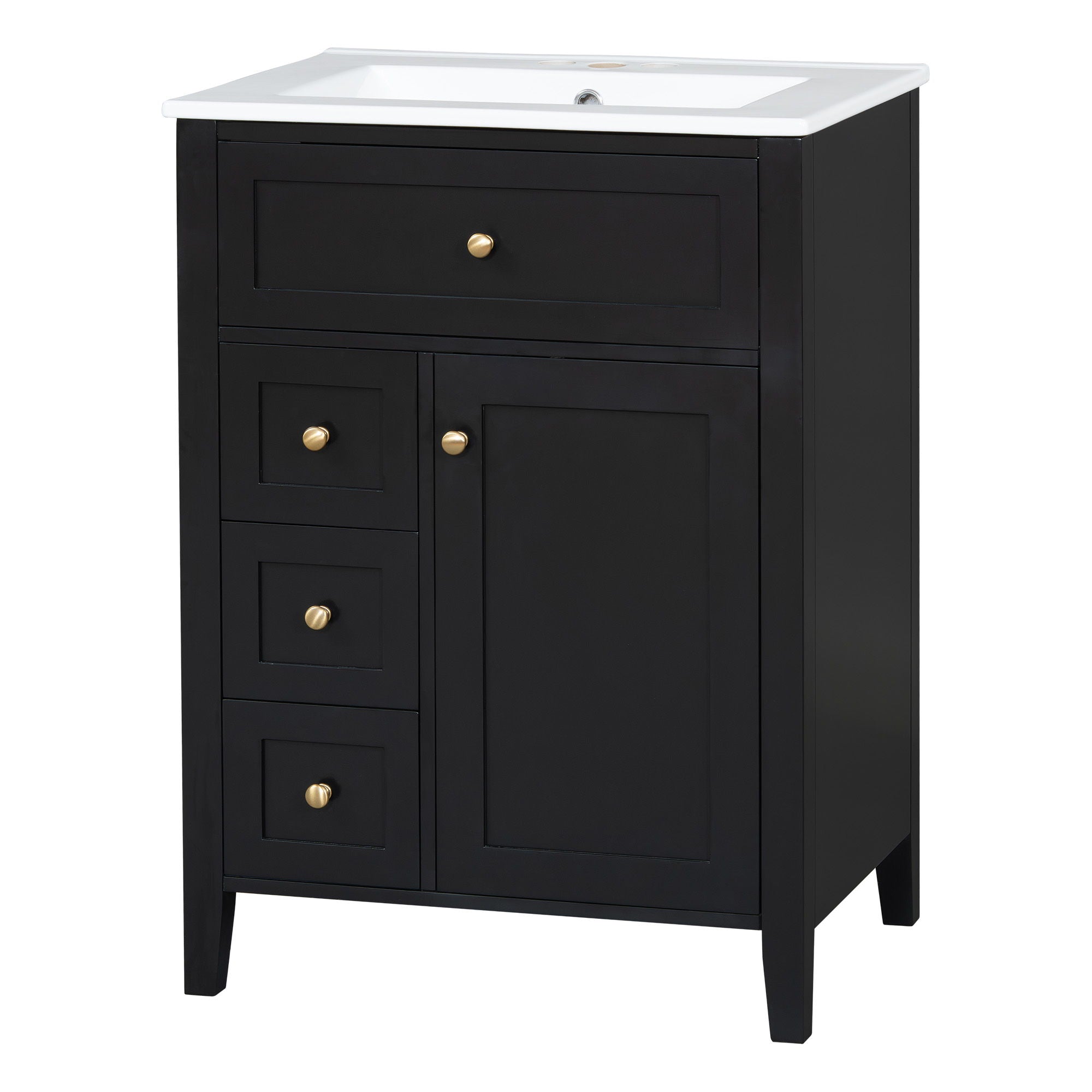 Bathroom Vanity With Sink, 3 Drawers & Cabinet With Adjustable Shelves