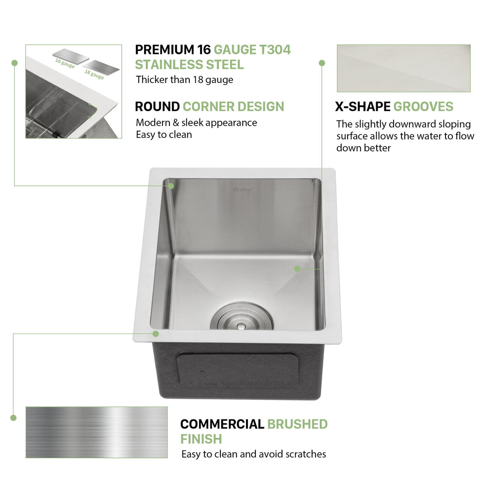 13" Undermount Kitchen Sink 16 Gauge Single Bowl - Brushed Nickel