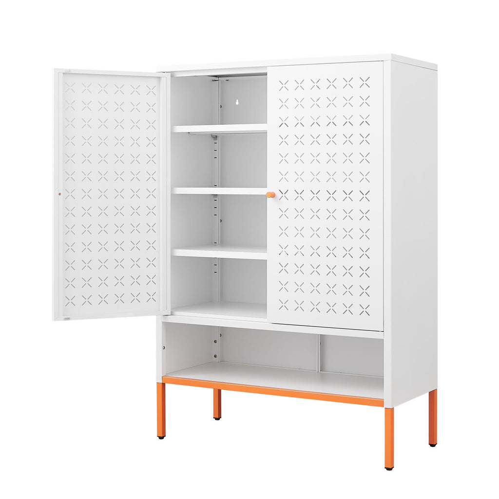 Grid Double Door Shoe Cabinet With Adjustable Compartments And Moisture-Proof Design In Metal