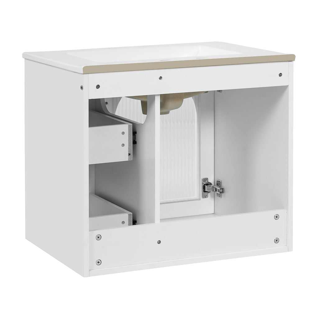 Wall-Mounted Bathroom Vanity Set With Sink, 2 Drawers And Soft-Close Door